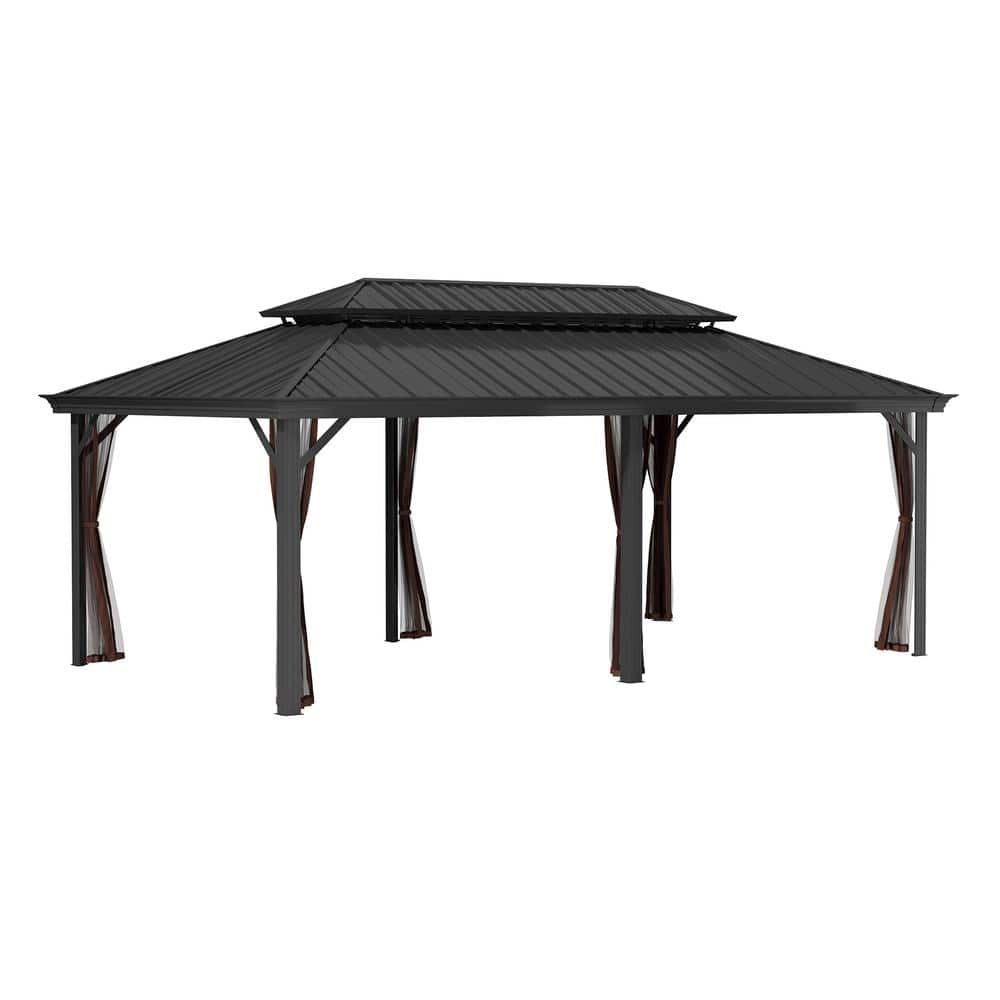 Boyel Living 12x20FT Hardtop Gazebo with Aluminum Double Roof Outdoor Pergola for Patio Lawn and Garden