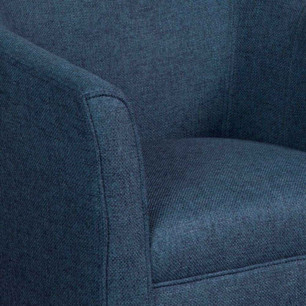 Fabric Upholstered Wooden Accent Chair with Curved Back in Blue and Brown