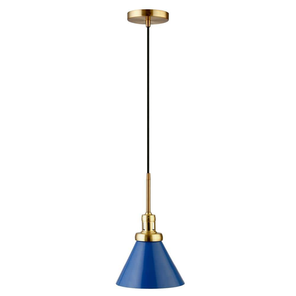 Evelyn&Zoe 8" Blue/Brass Metal Pendant