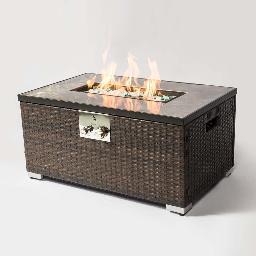 Brown Steel and Ceramic Gas Fire Pit Table