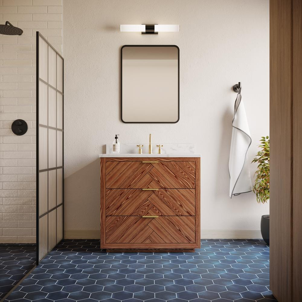 Baker 36" Woodgrain Vanity with Carrara Marble Top and Single Sink Ceramic Basin
