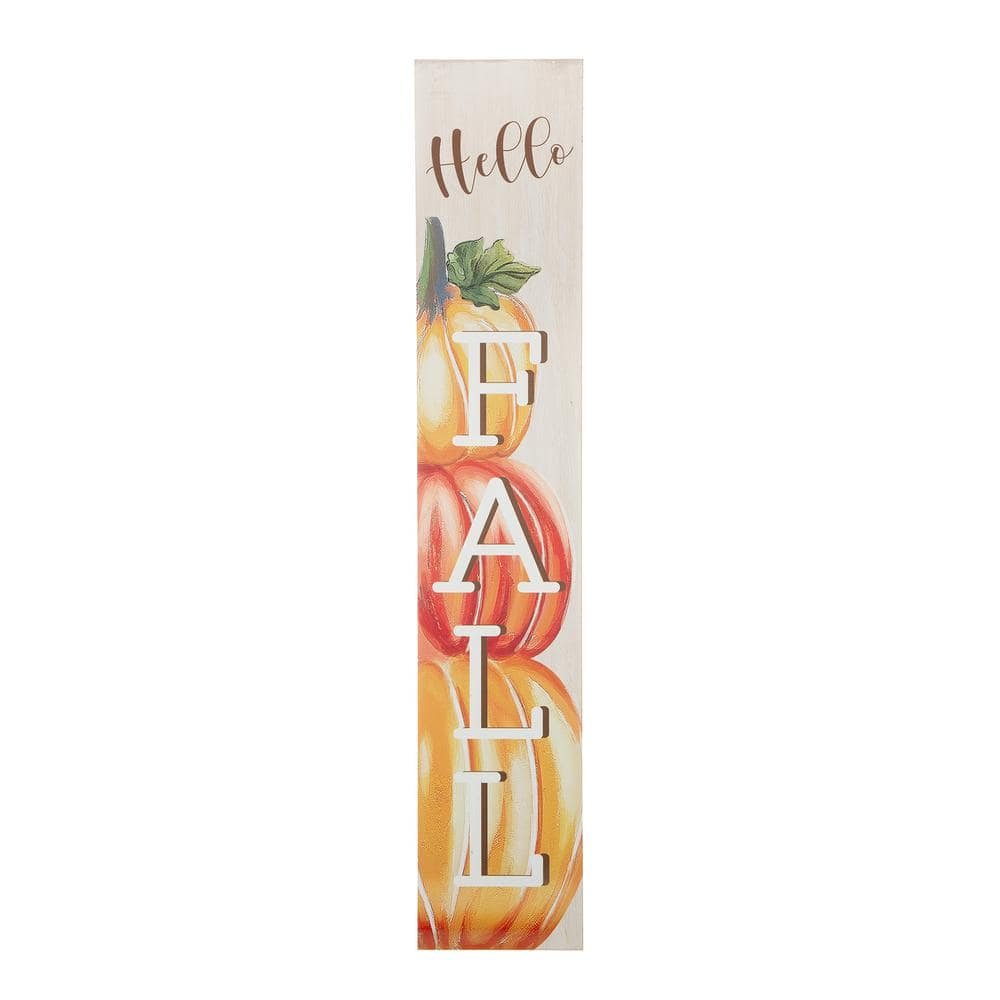 42" Orange and White Pumpkin 'Hello Fall' Thanksgiving Wall Sign