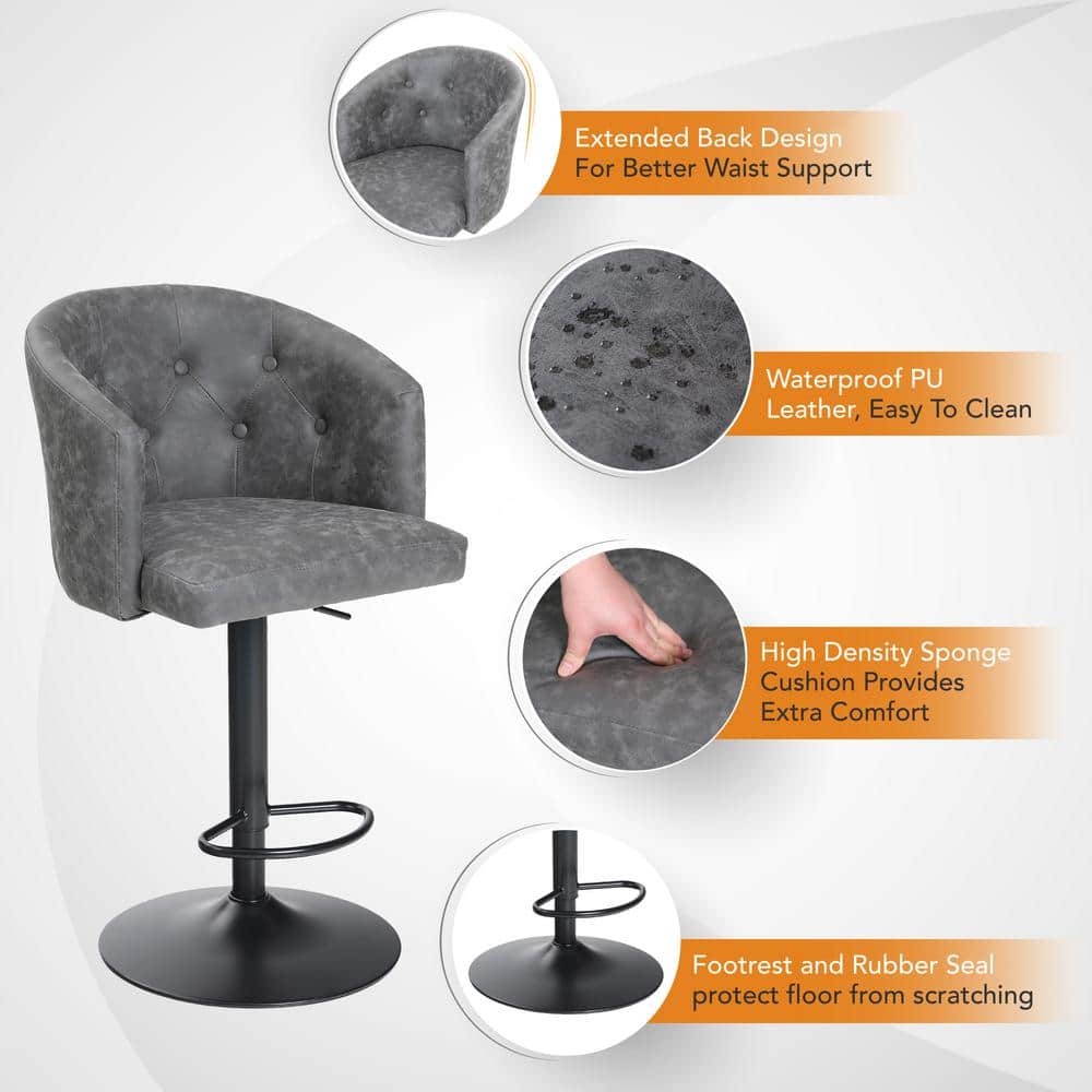 Depot Esh Swivel Bar Stool Adjustable Counter Height Barstool with Backrest Gray
