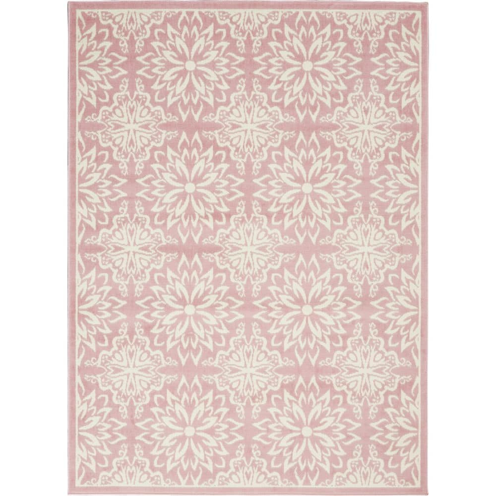 Nourison Jubilant Geometric Floral Ivory/Pink 5'3" x 7'3" Area Rug, (5' x 7')