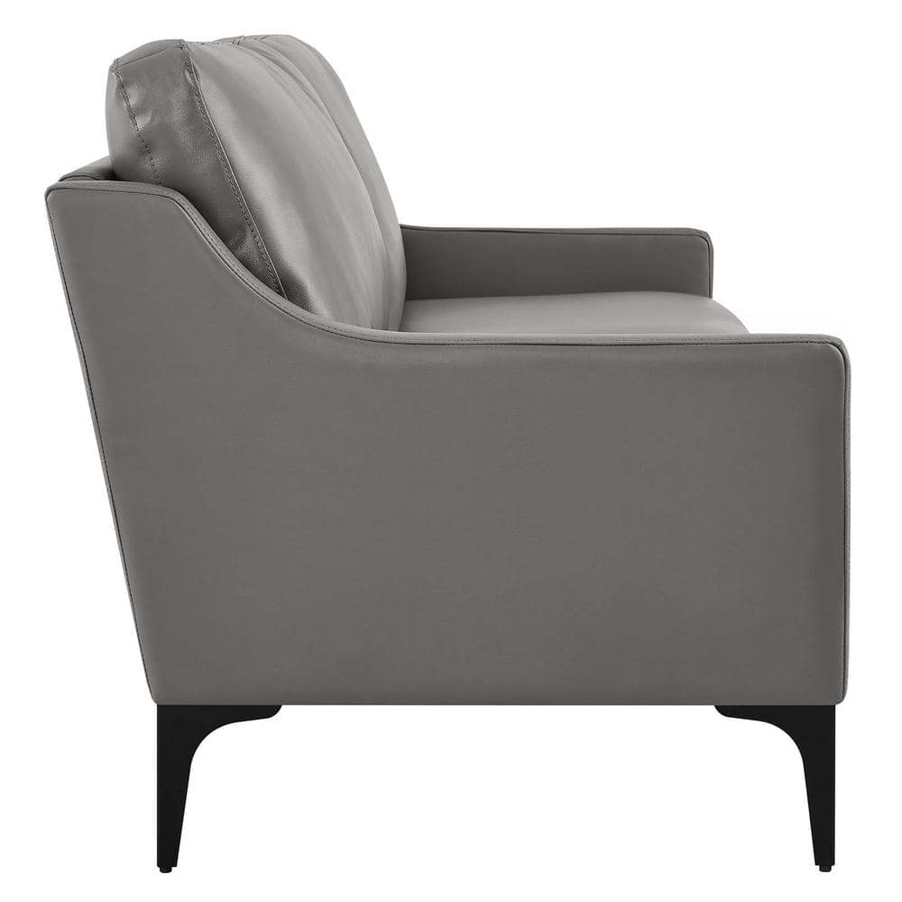 Modway Corland Modern Style Leather and Metal Sofa in Gray Finish