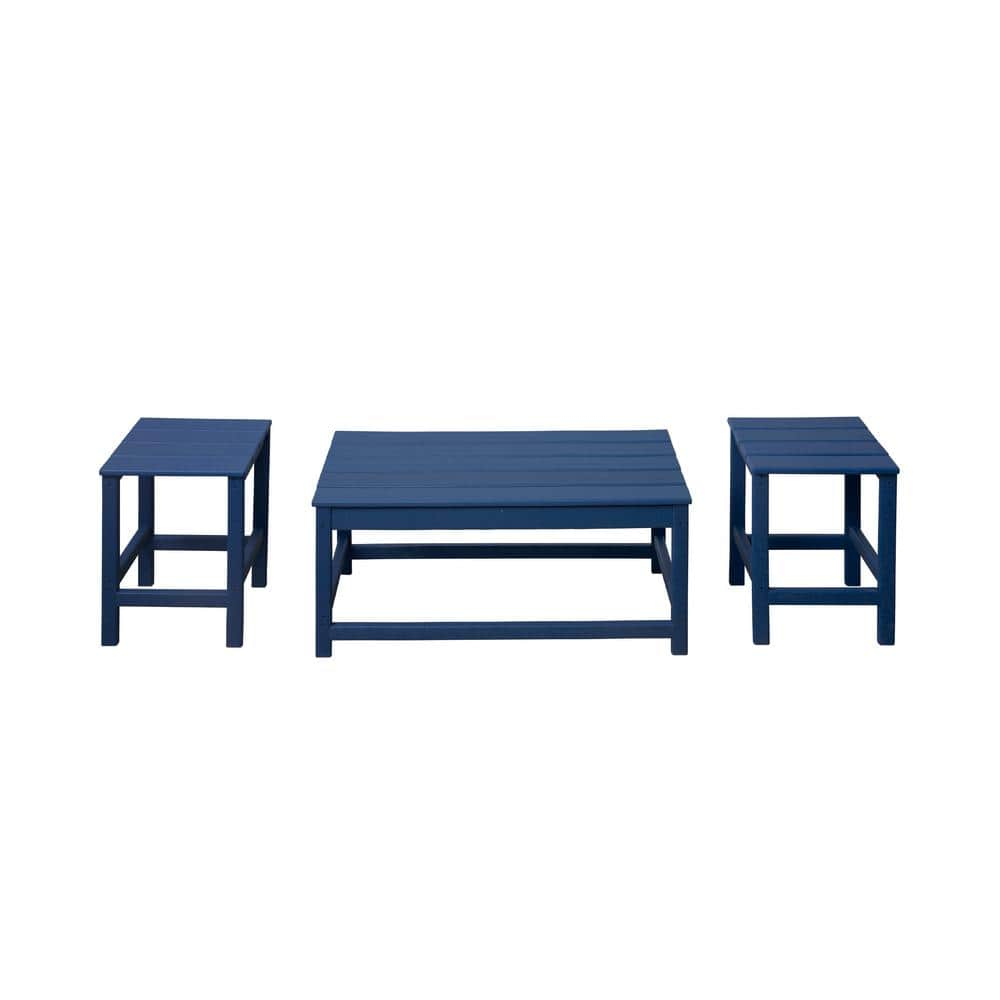 Polytrends  Laguna Hdpe All Weather Outdoor Patio Coffee And Side Tables (3-Piece Set) Navy Blue