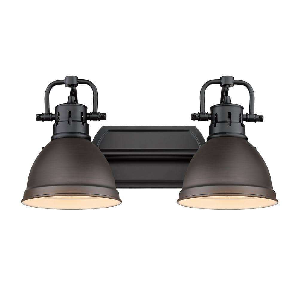 Golden Lighting Duncan 2-Light Vanity Light in Matte Black with Rubbed Bronze