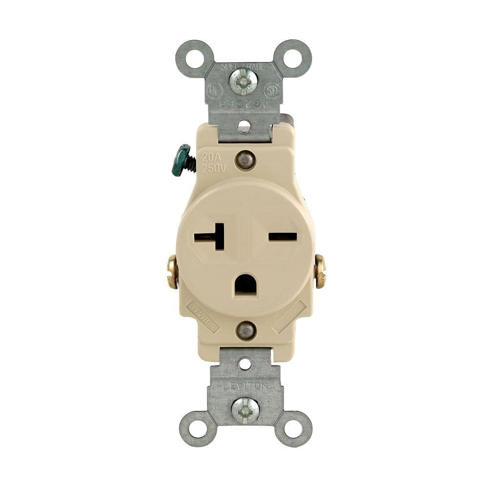 Ivory 20 Amp 250V Single Commercial Outlet with Wall Plate