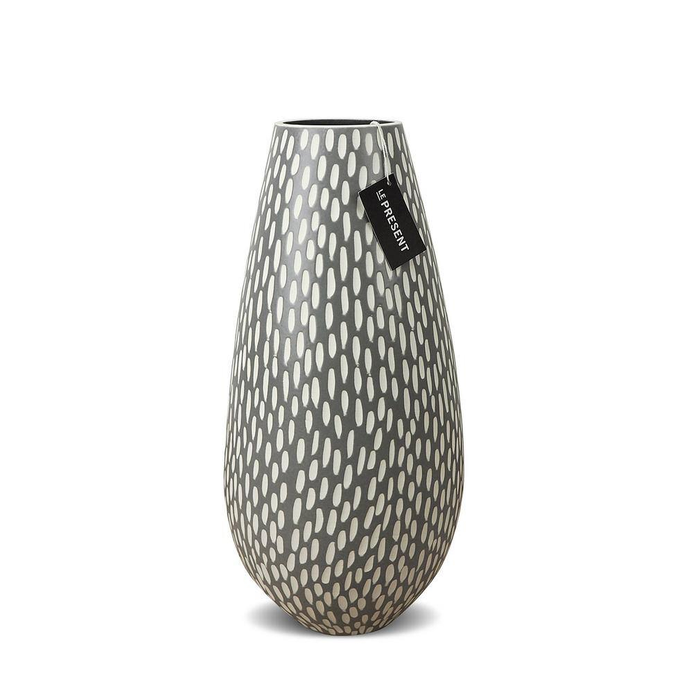 Drop Wide Tall Ceramic Vase in Dash Grey Matte FInish 13.7" Height
