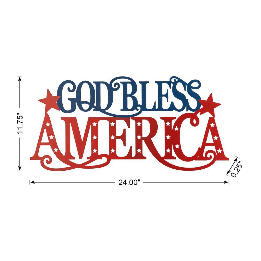 24" Red and Blue Iron Patriotic Wall Decor Sign
