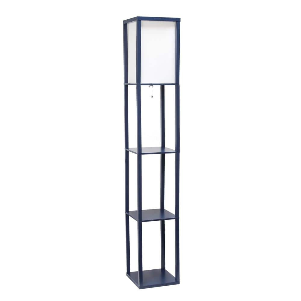 Simple Designs Floor Lamp Etagere Organizer Storage Shelf with Linen Shade, Navy