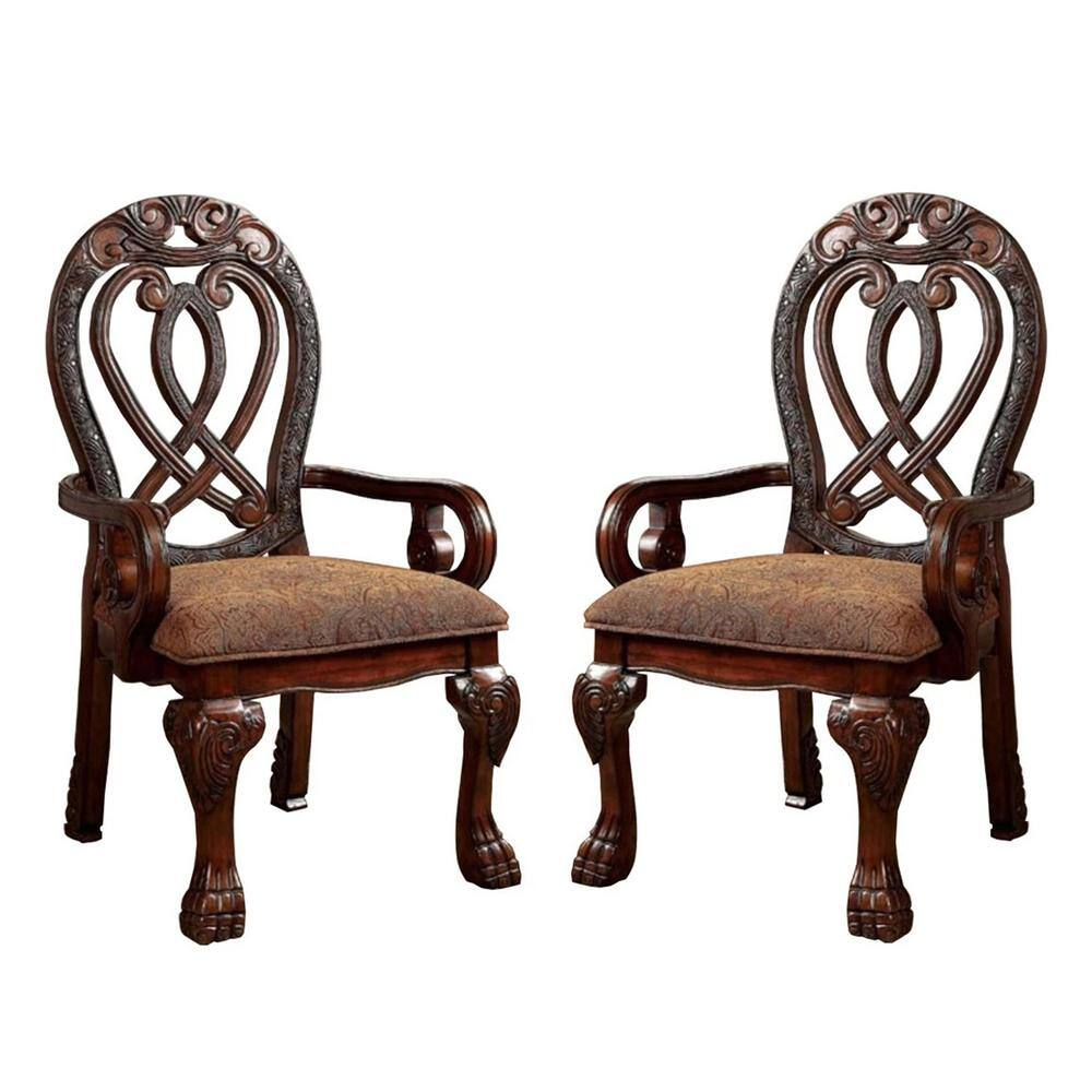 Benzara Wyndmere Traditional Arm Chair, Cherry Finish, Set of 2
