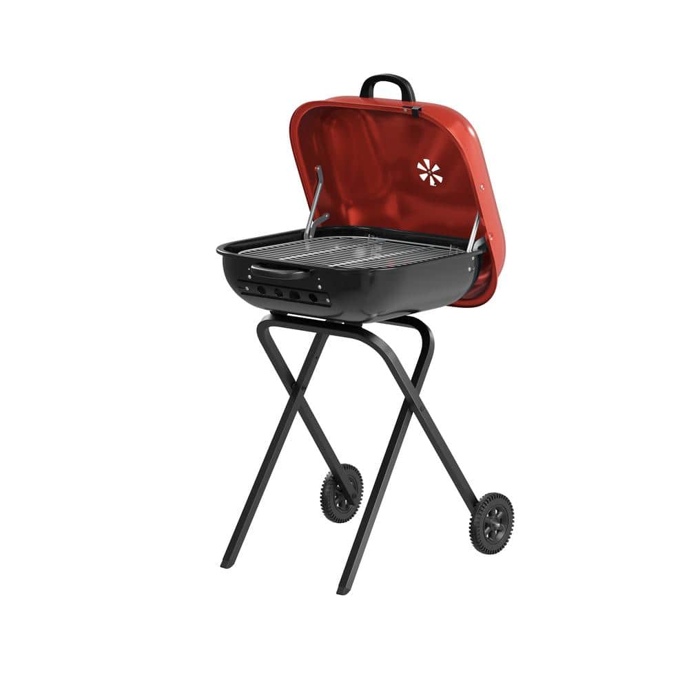 Americana Walk-A-Bout 100% Pre-Assembled Portable Steel Charcoal Grill in Red