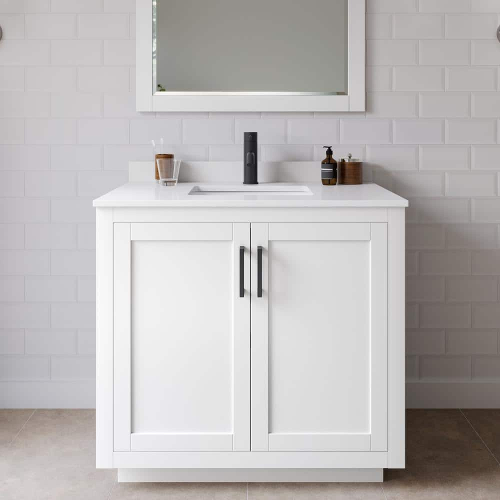 Miranda 36" White Plywood Single Sink Vanity with Marble Top