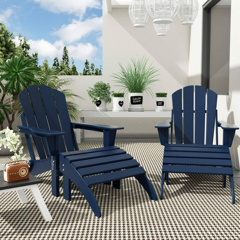 Polytrends  Laguna Hdpe All Weather Outdoor Patio Foldable Adirondack Chairs With Ottomans (5-Piece Set) Navy Blue