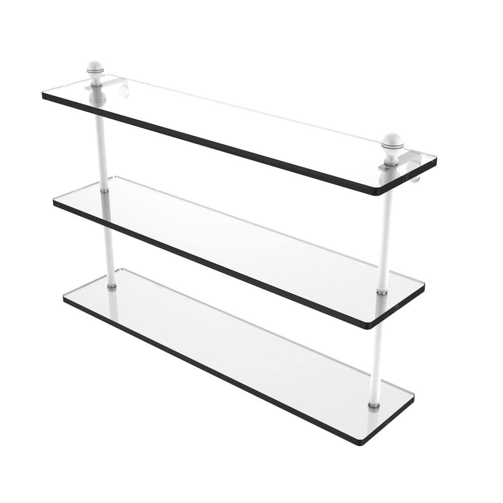 Mambo Collection Triple Tiered Glass Shelf - Matte White / 22 Inch