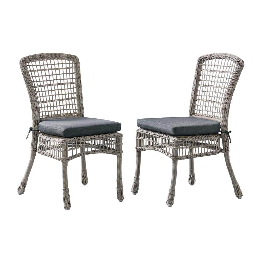 Asti All-Weather Gray Wicker Outdoor Set of Two Dining Chairs with Cushions
