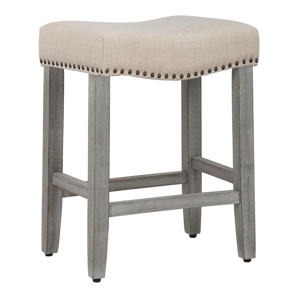 Polytrends Jameson Upholstered Polyester 24" Counter Stool - Gray Legs/ Saddle Seat Antique Gray/Beige Metal Foam Polyester Up to 200 lbs