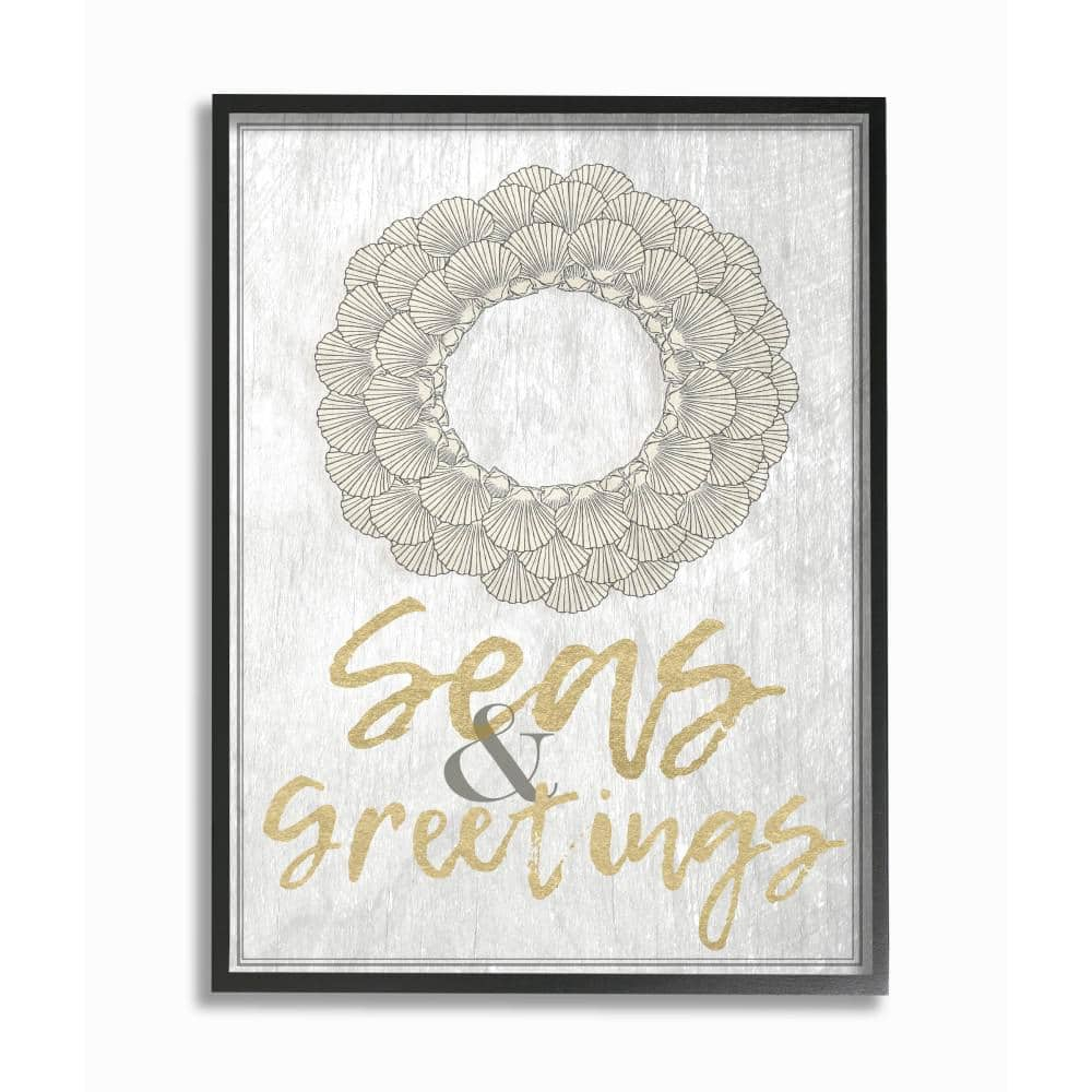 Stupell  Seasons Greetings Festive Graphic Wreath Framed Giclee Texturized Art 11 x 14