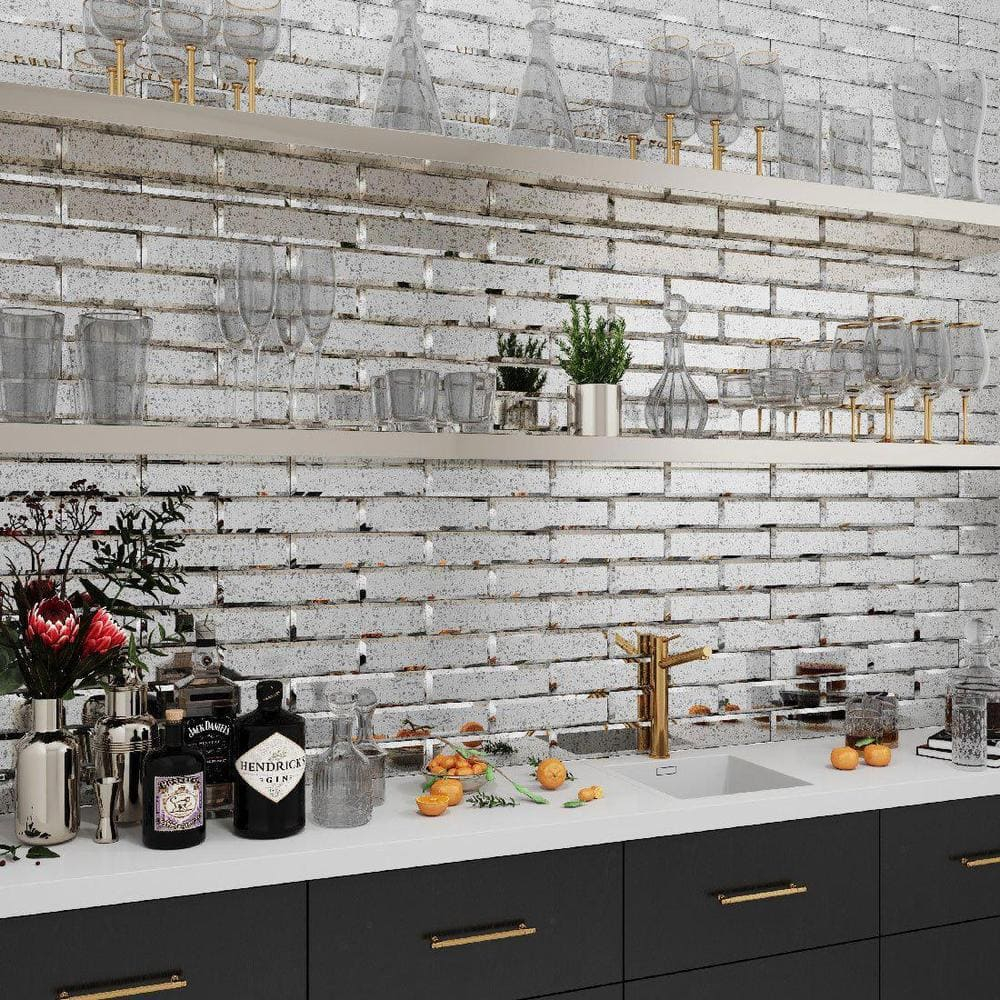 20 pack Silver 3 in. x 12 in. Beveled Polished Glass Subway Tile (5.00 sq. ft./Case)