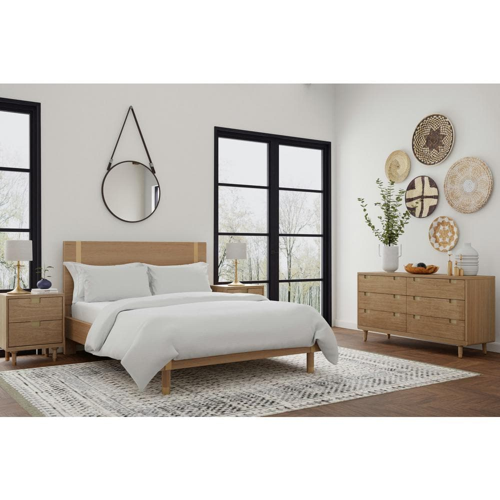 Alpine Furniture Eaton Full Size Wood Platform Bed in Sand (Beige)