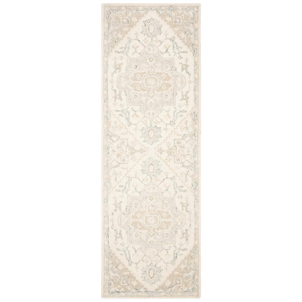 Ivory and Beige Handmade Tufted Wool Runner Rug