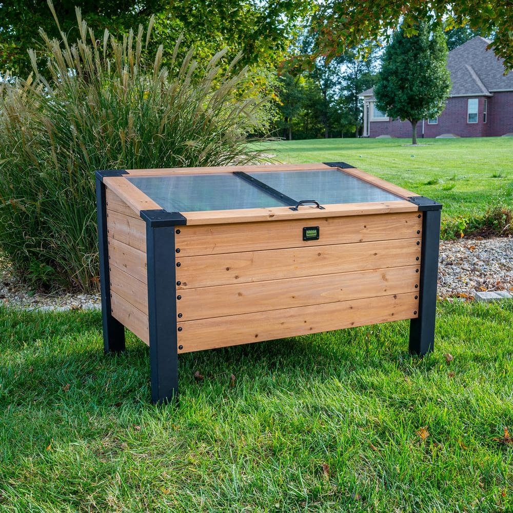 Backyard Discovery Aggie 4x2' Cedar Wood Cold Frame Mini Greenhouse, Polycarbonate Lid