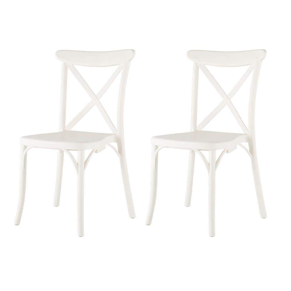 Strata Furniture Traditional Polypropylene Patio X-Chair in White (Set of 2)