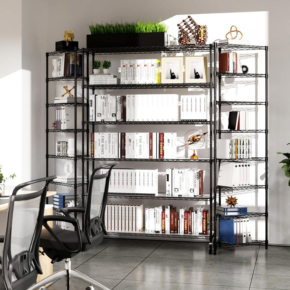 Black Heavy-Duty Steel 6-Tier Adjustable Wire Shelving Unit with Wheels