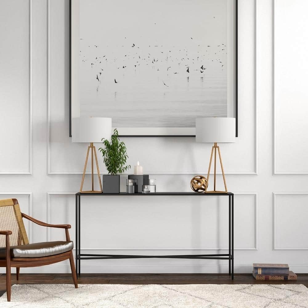 Evelyn&Zoe Henley 55" Wide Rectangular Console Table with Metal Top, Blackened Bronze
