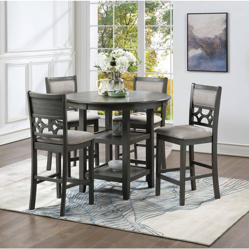 New Classic Furniture Mitchell 5-Piece Transitional Wood Counter Set in Gray