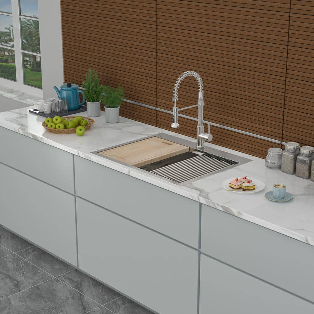 25"x22" Stainless Steel 18 Gauge Single Bowl Drop-In Workstation Kitchen Sink with All Accessories, 1-Pre-Drilled Faucet Hole
