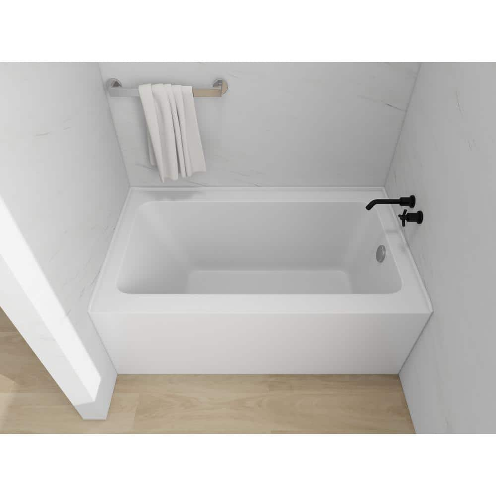Vanity Art Acrylic Alcove Bathtub with 3 Side Tiling Flange, 54 x 32 inches Slip Resistant Surface 121-Degree Backrest Shower Tub, Reinforced Fiberglass Right Drain Soaking Tub