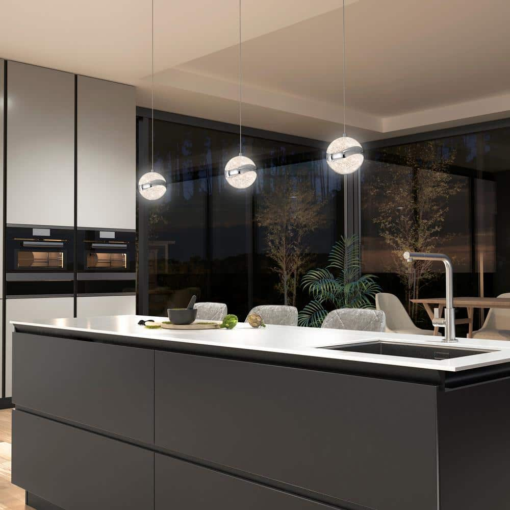 Artika Wavey Integrated LED 1-Light Pendant, Chrome Finish