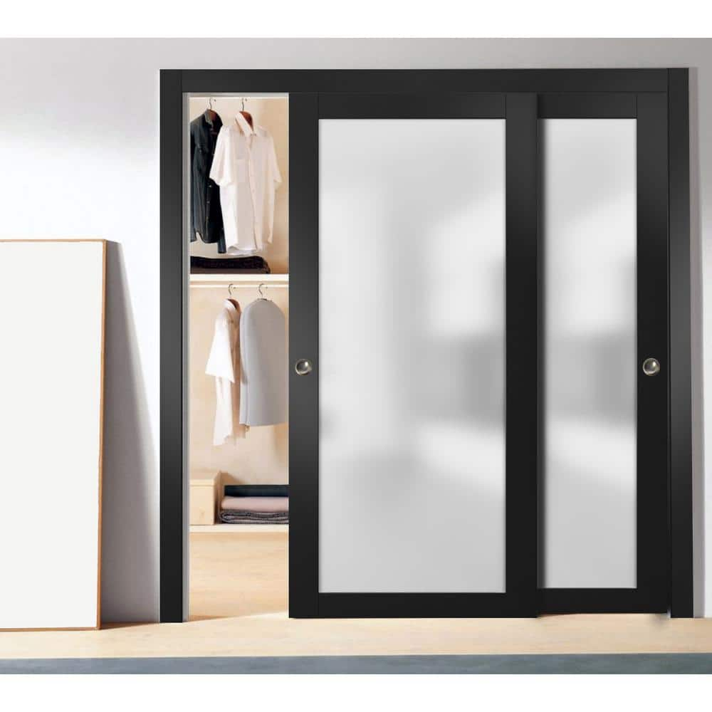 Sliding Closet Frosted Glass Bypass Doors 64 x 84 inches with Hardware