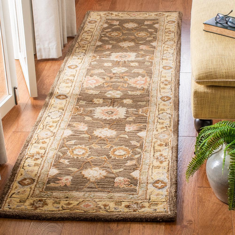 SAFAVIEH Anatolia Sherman Floral Wool Runner Rug, Brown/Taupe, 2'3" x 8'