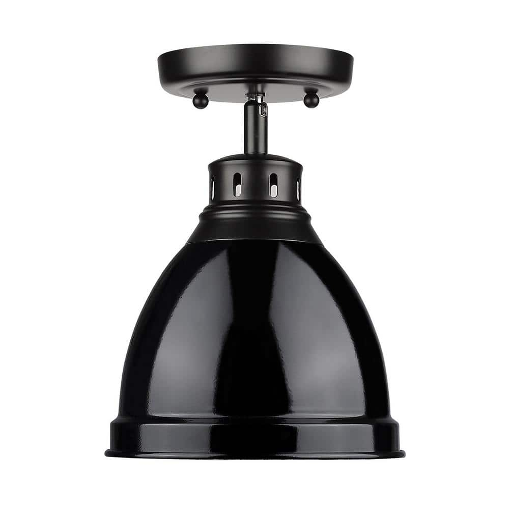 Golden Lighting Duncan 1-Light Flush Mount in Matte Black with Black