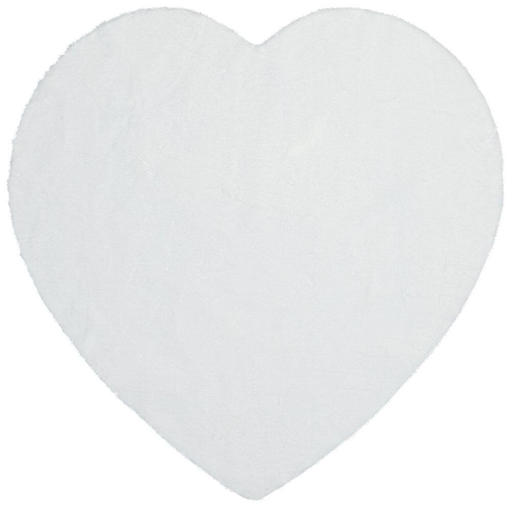 Well Woven Opal Crest Textured Solid White Modern Faux Fur 5'2" Heart Area Rug