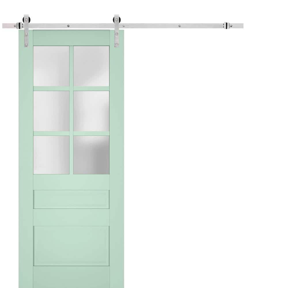 Sturdy Barn Door Frosted Glass | Veregio 7339 Oliva | 6.6FT Rail Hangers Heavy Hardware Set | Solid Panel Interior Doors-28" x 96"-Silver Rail