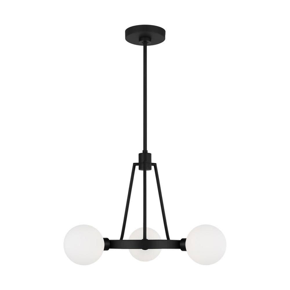 Midnight Black Mini 3-Light Chandelier with Milk Glass Shades
