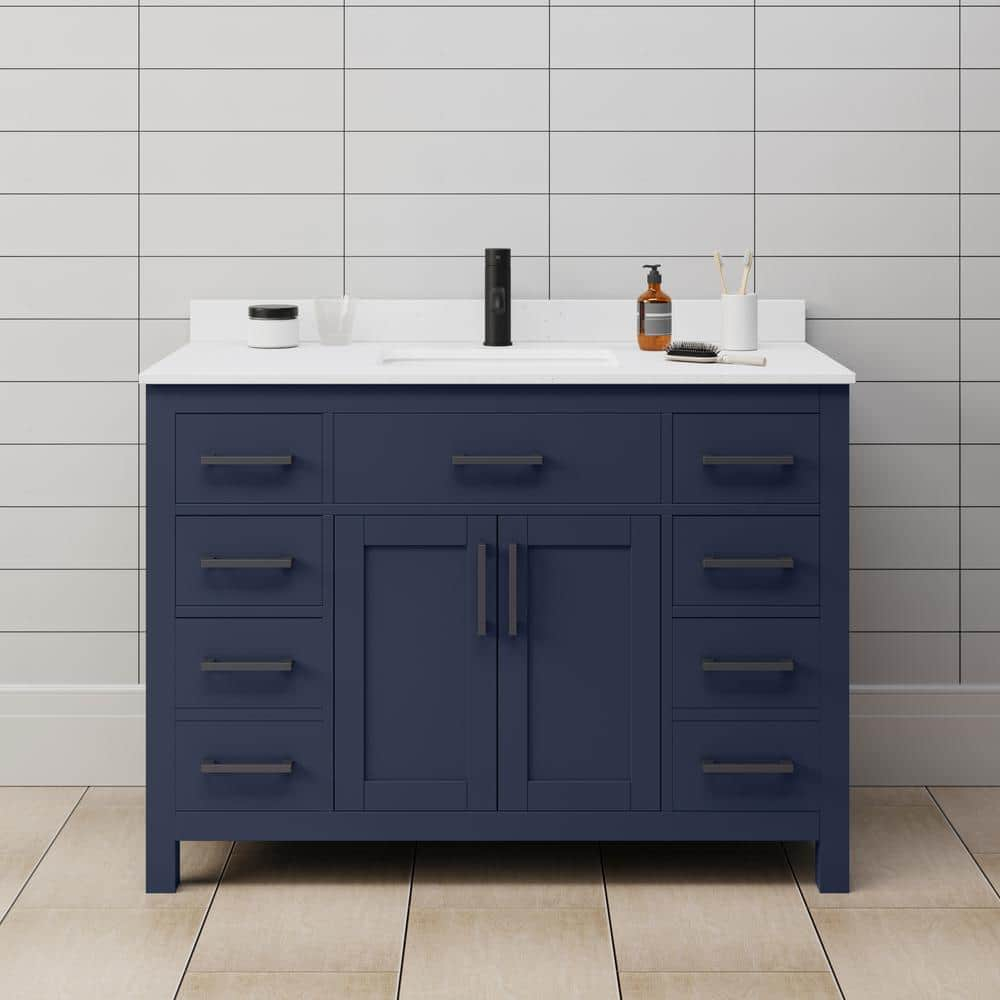 Beckett 48" Dark Blue Wood Bathroom Vanity with White Marble Top