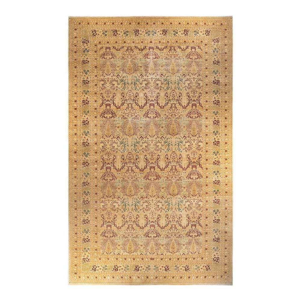 Mogul Ivory Hand-Knotted Wool Oriental Area Rug 12'x20'
