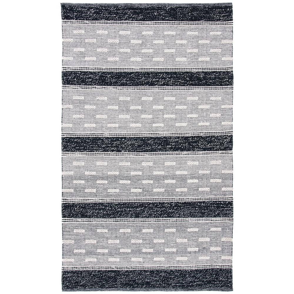 SAFAVIEH Striped Kilim Percival Striped Cotton Area Rug, Black/Ivory, 9' x 12'
