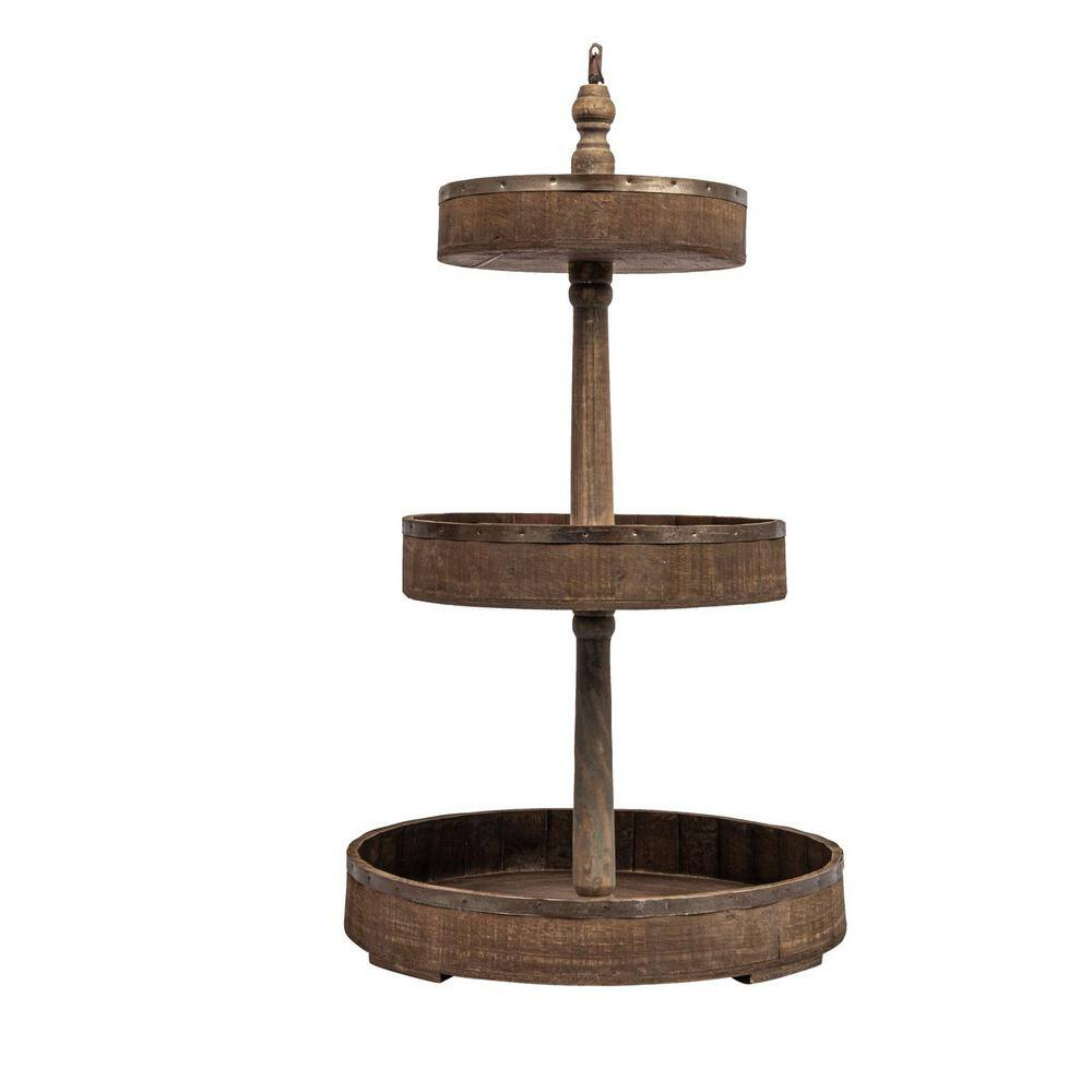 Creative Co-Op Decorative Wood & Tin 3 Tier Tray