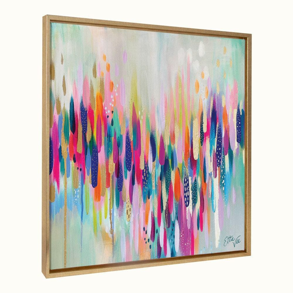 Kate and Laurel Sylvie Brushstroke 154 Framed Canvas Wall Art by Jessi Raulet of Ettavee, 30x30 Gold, Modern Abstract Colorful Fun Art for Wall