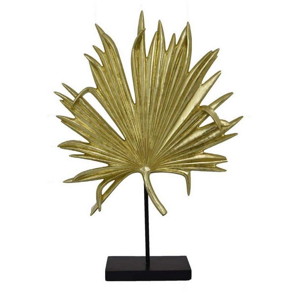 Benjara Menny 21 Inch Palm Leaf Resin Decorative Sculpture, Resin Gold Finish