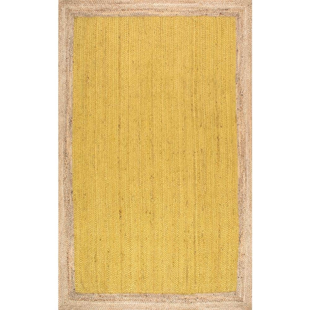 Elanora Farmhouse Bordered Jute Yellow 5 ft. x 8 ft. Area Rug