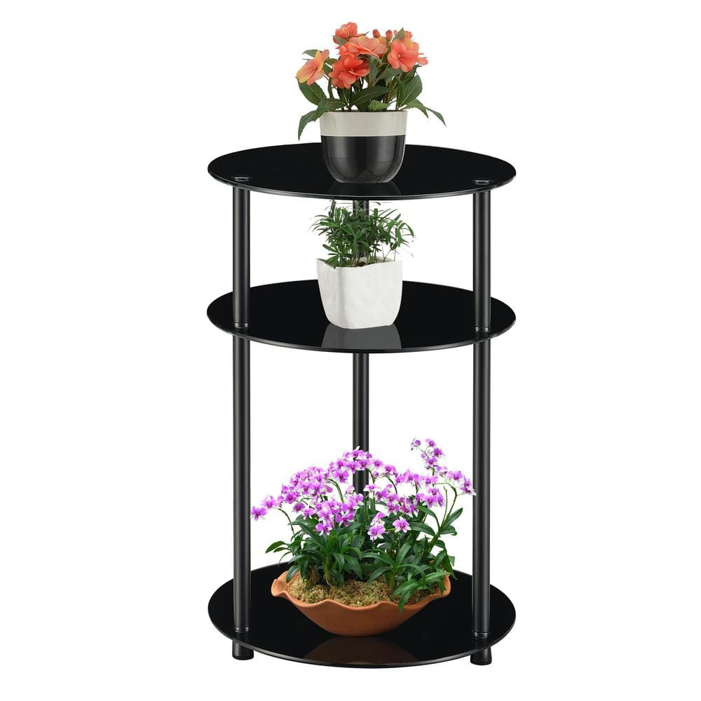 Convenience Concepts Designs2Go Classic Glass 3-Tier Round Table, Black Glass