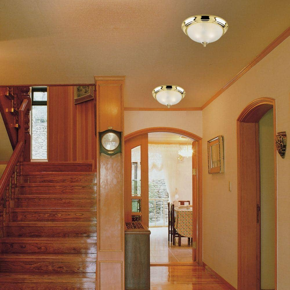 Westinghouse 6430200 Two-Light Flush-Mount Interior Ceiling Fixture, Polished Brass Finish with Frosted Swirl Glass