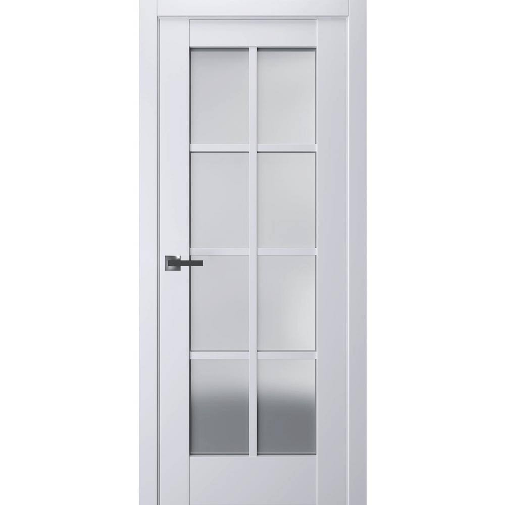 Interior Solid French Pre-Hung Door Frosted Glass | Veregio 7412 White Silk | Single Regular Panel Frame Trims Handle | Bathroom Bedroom Sturdy Doors -32" x 84"